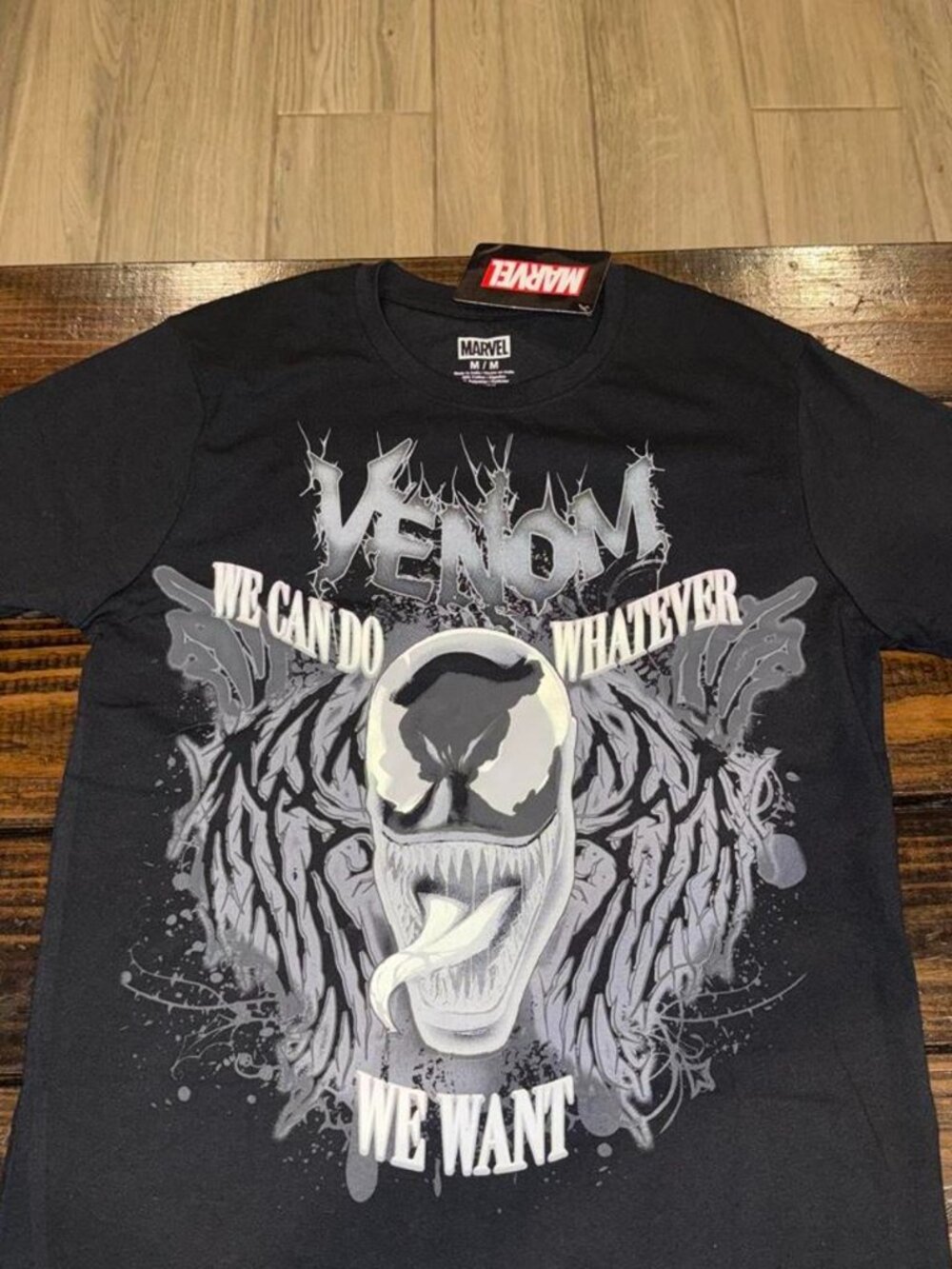 Black Venom Marvel cotton & polyester t-shirt with white Venom graphic